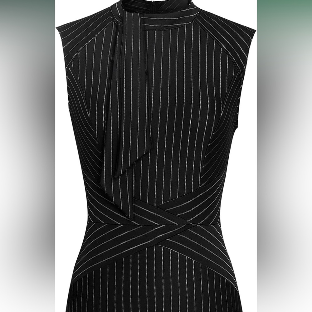 NWT Black White Pinstripe Fitted Stretchy Dress XXL Cocktail Formal /Office Work - Picture 9 of 13